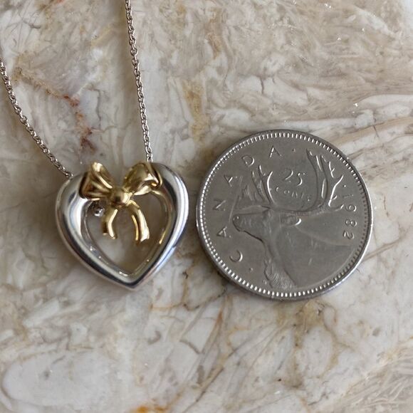 Tiffany & Co. 18K Gold / 925 Sterling Silver Heart & Ribbon Pendant Necklace - Picture 7 of 7